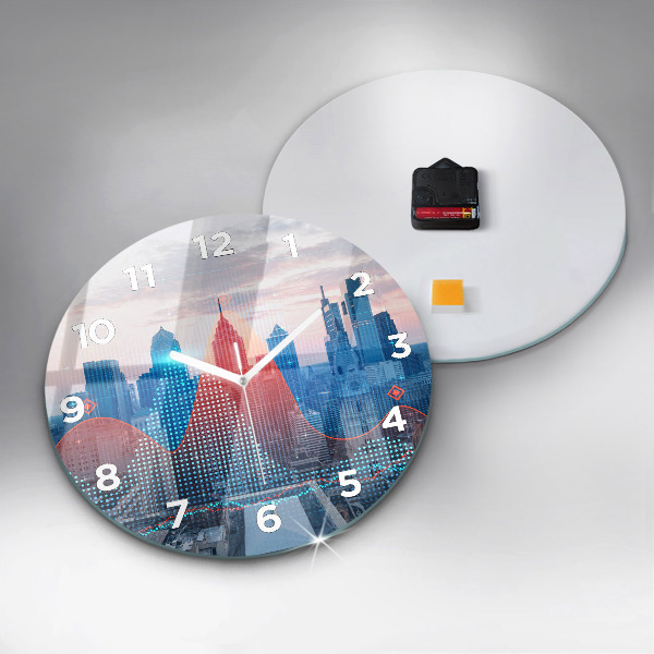 Round glass wall clock Skyscrapers in Philadelphia