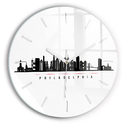 Round glass wall clock Philadelphia illustration