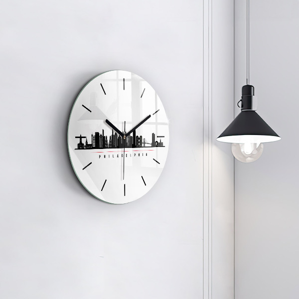 Round glass wall clock Philadelphia illustration