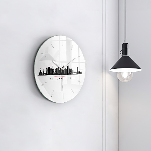 Round glass wall clock Philadelphia illustration