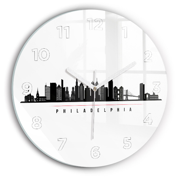 Round glass wall clock Philadelphia illustration
