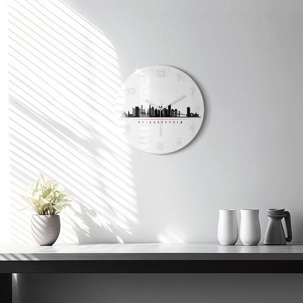 Round glass wall clock Philadelphia illustration