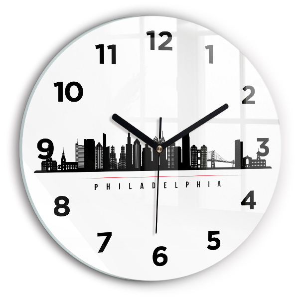 Round glass wall clock Philadelphia illustration