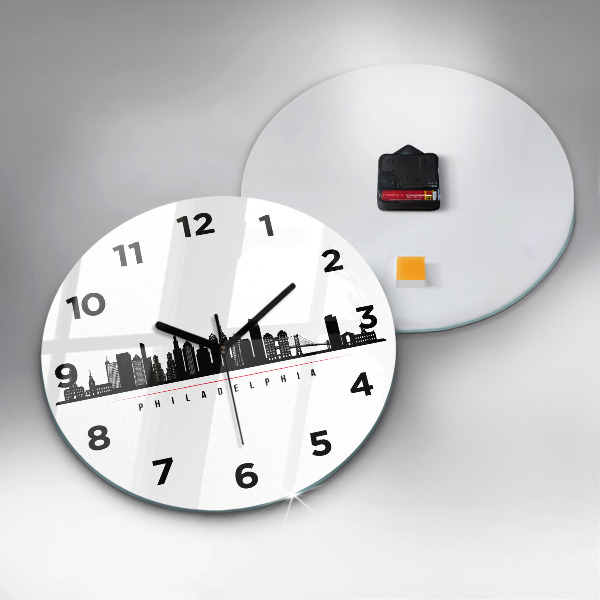 Round glass wall clock Philadelphia illustration
