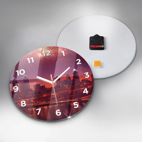 Round glass wall clock Philadelphia City at Night
