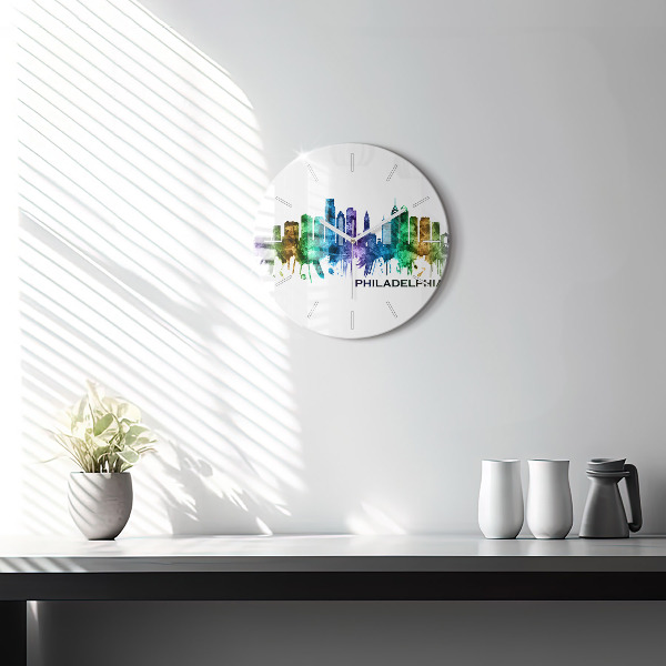 Round glass wall clock Colorful Philadelphia