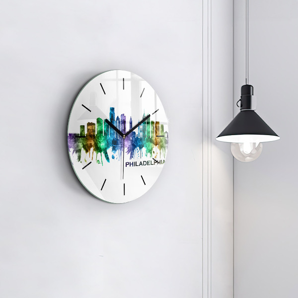 Round glass wall clock Colorful Philadelphia