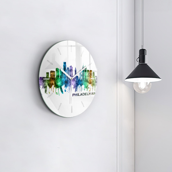 Round glass wall clock Colorful Philadelphia