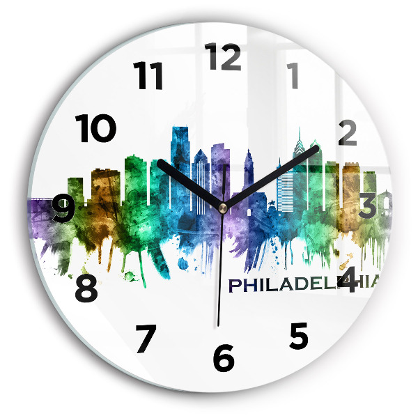 Round glass wall clock Colorful Philadelphia