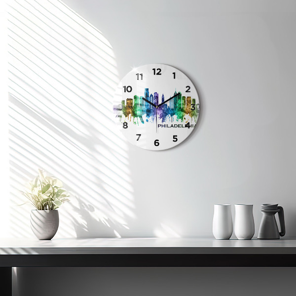 Round glass wall clock Colorful Philadelphia