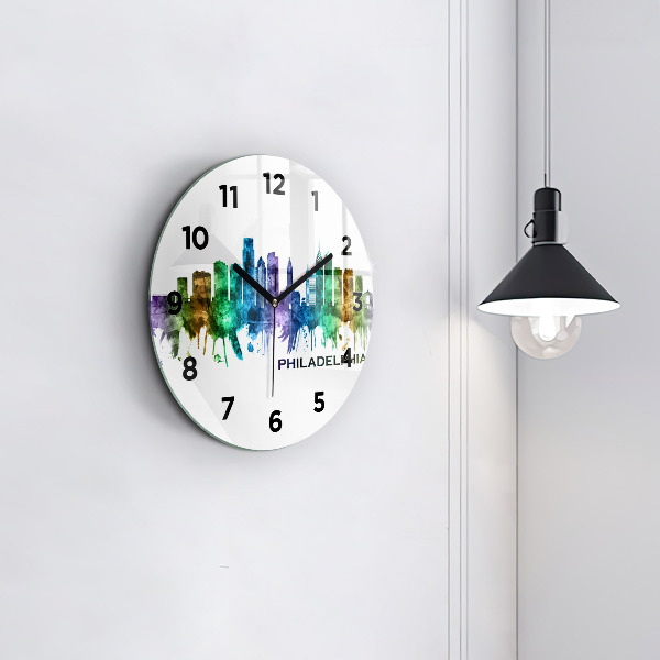 Round glass wall clock Colorful Philadelphia