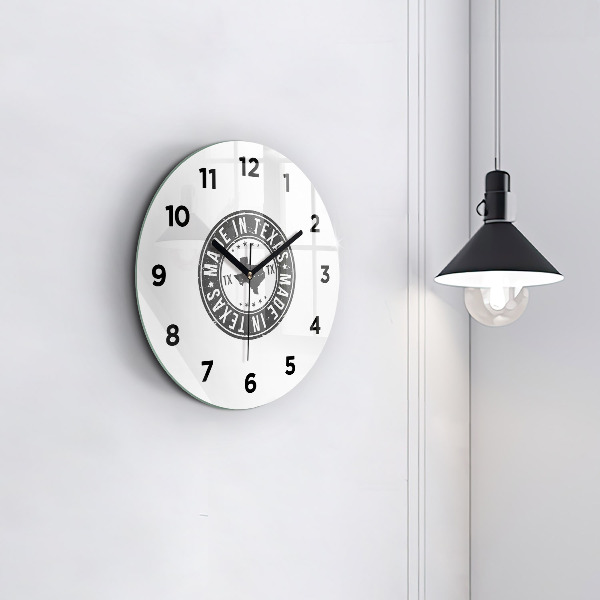 Round glass wall clock Texas stamp