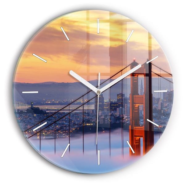 Round glass wall clock San Francisco Bridge