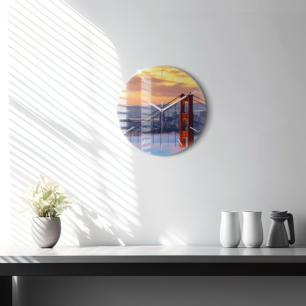 Round glass wall clock San Francisco Bridge