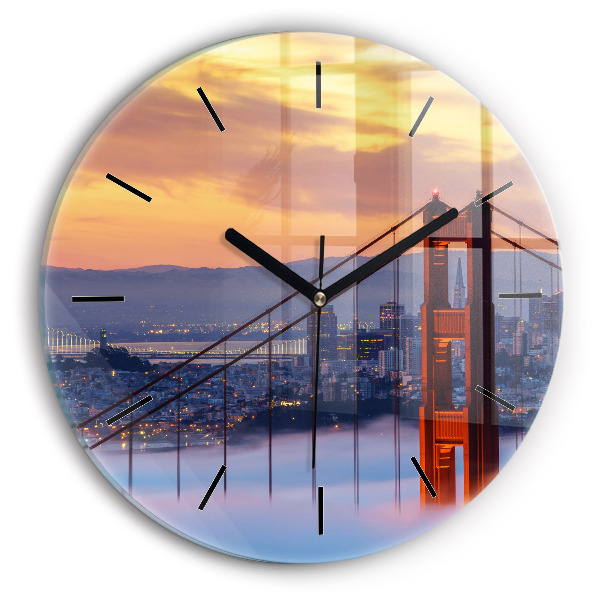 Round glass wall clock San Francisco Bridge