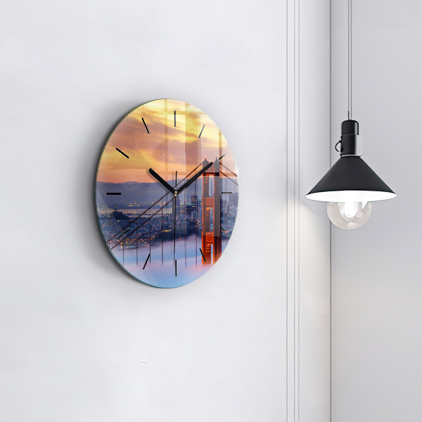 Round glass wall clock San Francisco Bridge