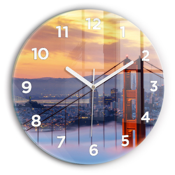 Round glass wall clock San Francisco Bridge