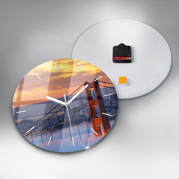 Round glass wall clock San Francisco Bridge