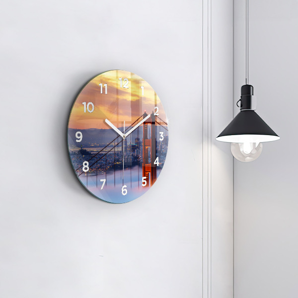 Round glass wall clock San Francisco Bridge