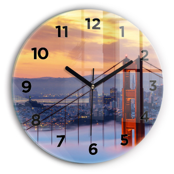 Round glass wall clock San Francisco Bridge