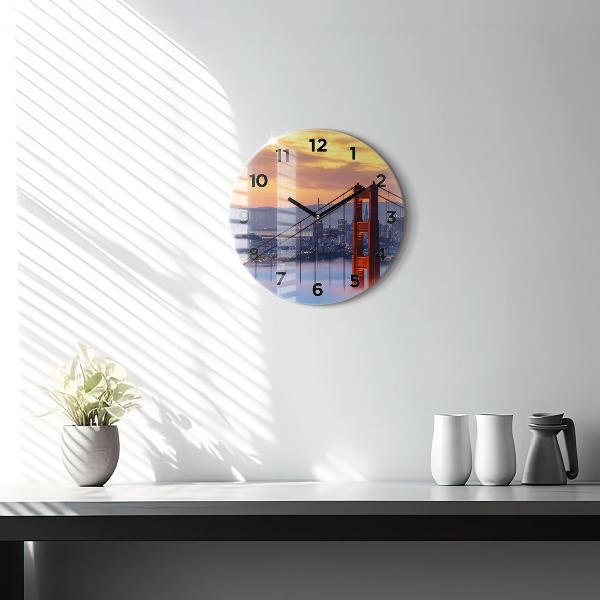 Round glass wall clock San Francisco Bridge