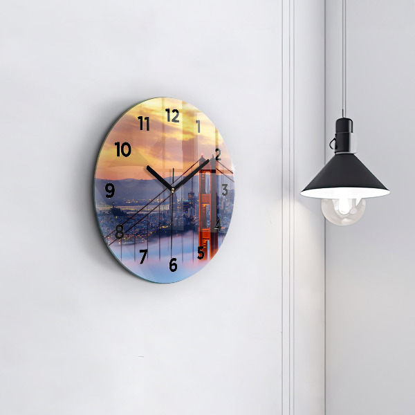 Round glass wall clock San Francisco Bridge