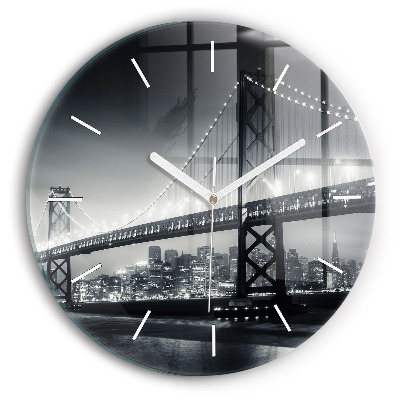 Round glass wall clock San Francisco Bridge at Night