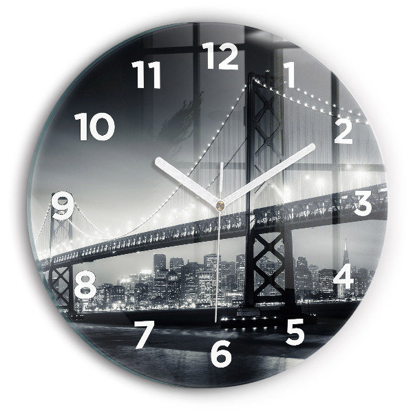 Round glass wall clock San Francisco Bridge at Night