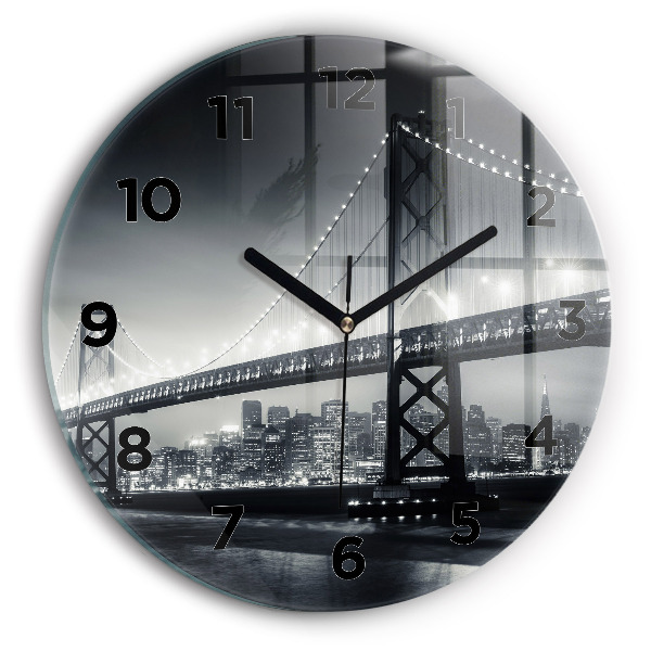 Round glass wall clock San Francisco Bridge at Night