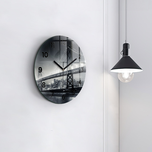 Round glass wall clock San Francisco Bridge at Night