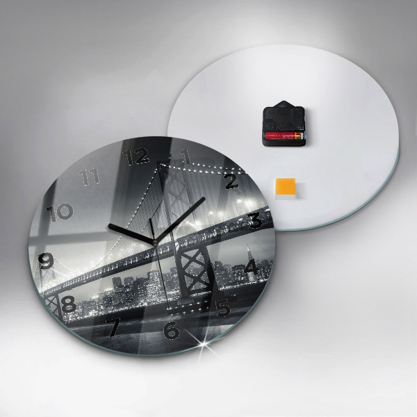 Round glass wall clock San Francisco Bridge at Night