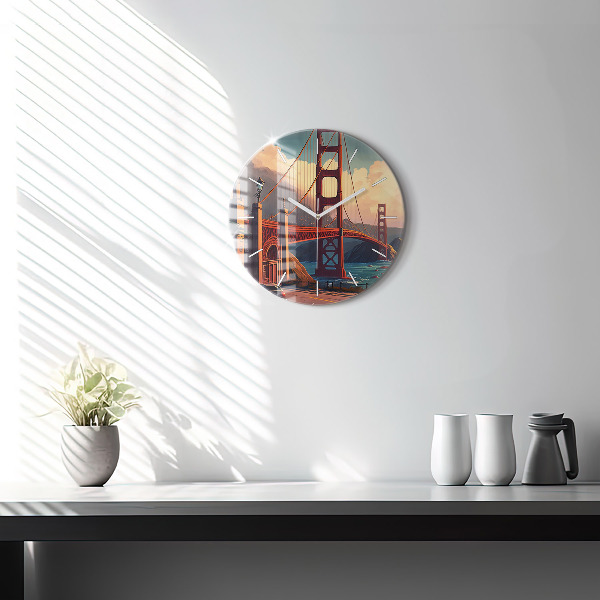 Round glass wall clock San Francisco Bridge
