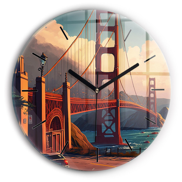 Round glass wall clock San Francisco Bridge