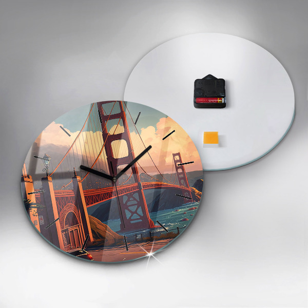 Round glass wall clock San Francisco Bridge