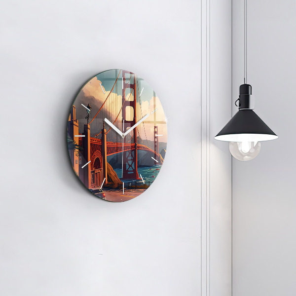 Round glass wall clock San Francisco Bridge