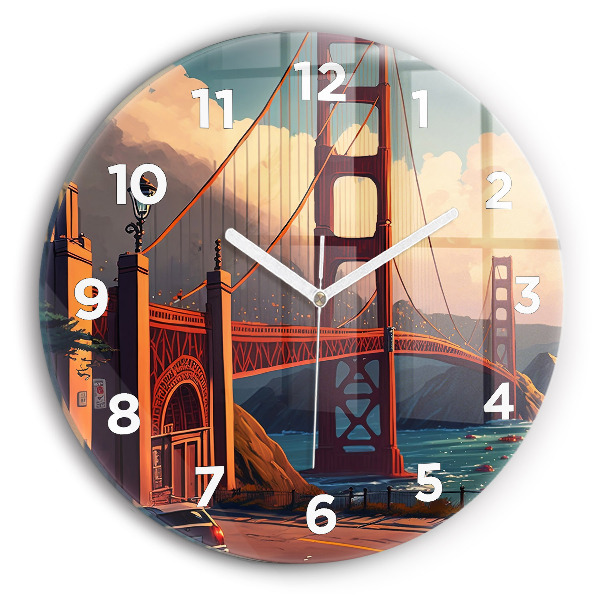 Round glass wall clock San Francisco Bridge
