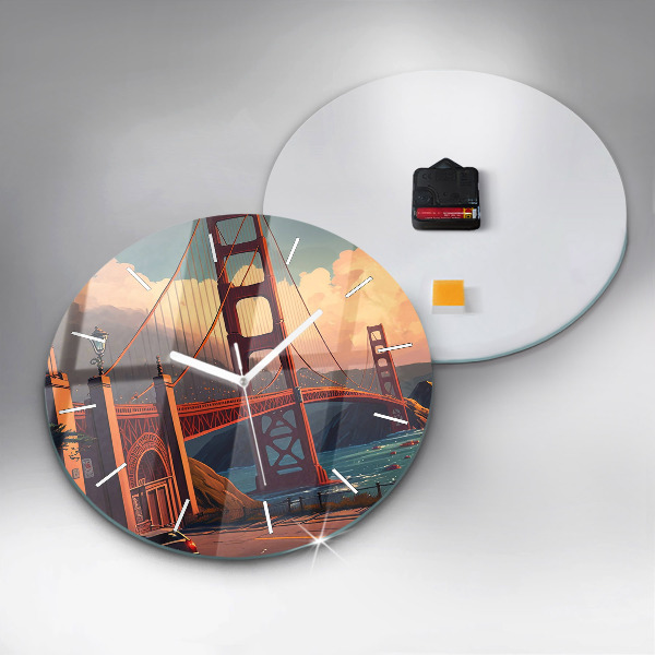 Round glass wall clock San Francisco Bridge