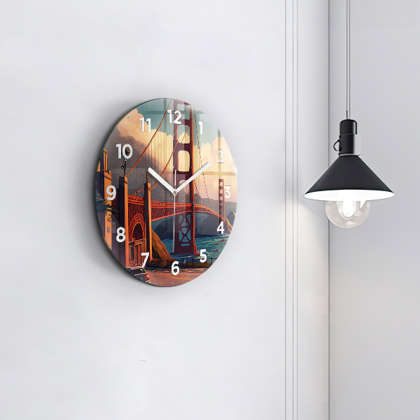 Round glass wall clock San Francisco Bridge