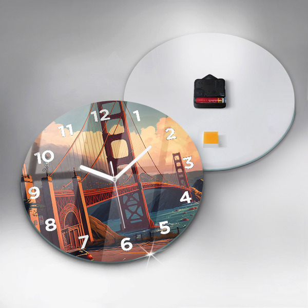 Round glass wall clock San Francisco Bridge