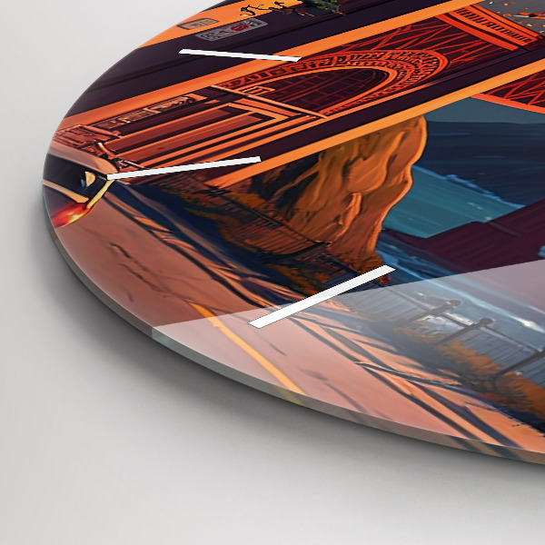 Round glass wall clock San Francisco Bridge