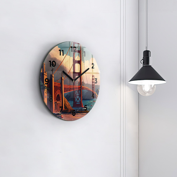 Round glass wall clock San Francisco Bridge