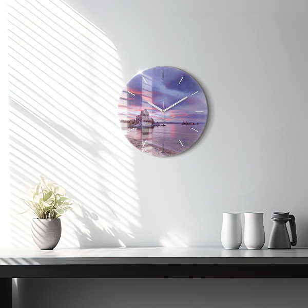 Round glass wall clock California Sunrise