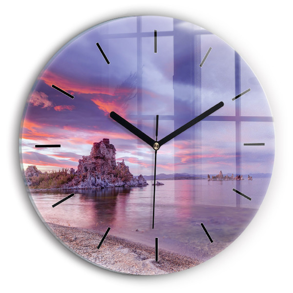 Round glass wall clock California Sunrise