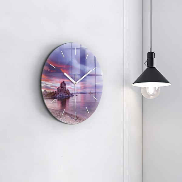 Round glass wall clock California Sunrise