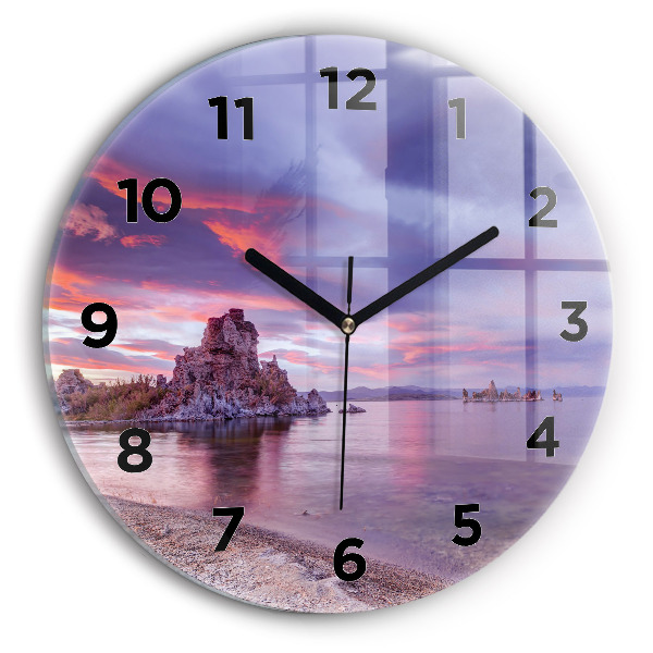 Round glass wall clock California Sunrise
