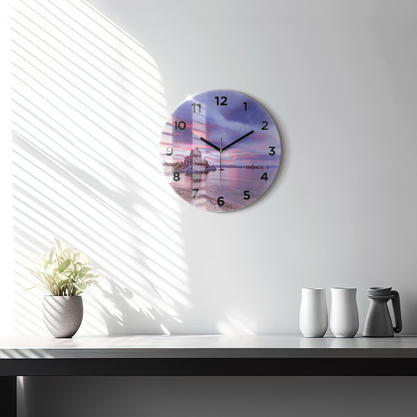 Round glass wall clock California Sunrise