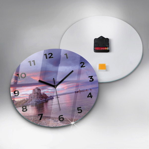 Round glass wall clock California Sunrise