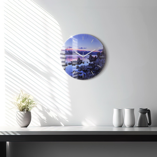 Round glass wall clock Lake California