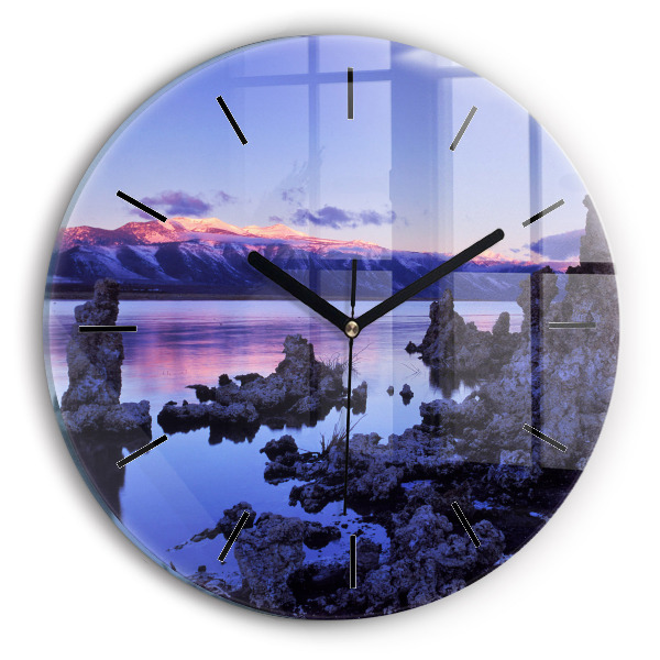 Round glass wall clock Lake California