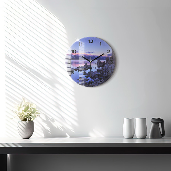 Round glass wall clock Lake California